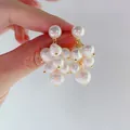 Handcrafted freshwater pearl grape cluster stud earrings with elegant gold finish - White Grape Cluster Style (Gold Post)