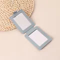 Portable light blue PU leather foldable double-sided mini travel handheld makeup mirror - Rectangular Blue