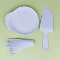 Kit de vaisselle jetable lavande pour gâteau avec 5 assiettes, 5 fourchettes, 1 pelle - Lot d'Assiettes en Goutte (Boîte) / Bleu