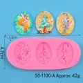 Pink 3-cavity Christmas themed silicone mold for fondant cake and clay decoration - Bell Christmas Tree Candy Cane (50-1100-A)