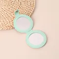 Portable mini foldable PU leather makeup mirror in mint green for travel use - Round Green
