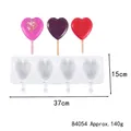 4-Cavity heart-shaped white silicone popsicle mold with 37x15cm dimensions and weight - Heart (84054) / 4 Pieces/Pack