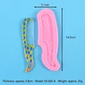 Pink silicone mold for DIY crystal resin comb with vintage peacock pattern dimensions - Pink Peacock Feather Comb Mold (50-665)