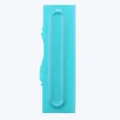 Detail view of a blue plastic cake scraper with a wavy pattern edge for fondant - Comb Fine Teeth Style (84004-19)