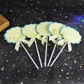 Set aus 5 leeren Wolken-Kuchenaufsätzen mit blauem Glitzerrand und gelber Schleife - 5er Set / Gelb