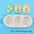 3-cavity Christmas themed oval silicone mold with tree bell and candy cane designs - Bell Christmas Tree Candy Cane (50-1100-B)