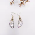 Elegant cicada wing dangle earrings with gradient finish and iridescent rhinestones - Gold Style / Grey Gradient