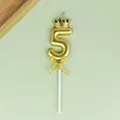 Vela de cumpleaños número 5 dorada con mini corona y lazo para decoración de tartas - Corona Número 5 / Dorado