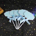 5er-Set hellblaue wolkenförmige Tortenaufsätze mit Silberglitzer und blauen Satinschleifen - 5er Set / Blau