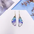 Elegant cicada wing drop earrings with gradient blue-purple colors and rhinestones - Gold Style / Blue Gradient