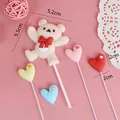 Cute cream bear and colorful heart shaped cake toppers set for romantic cake decorations - Jumping Love Bear