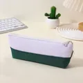 Minimalist two-tone boat-shaped oxford cloth pencil bag in white and dark green - White+Dark Green