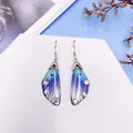Elegant blue and purple gradient cicada wing drop earrings with sparkling rhinestones - Rose Gold / Blue Gradient