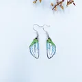 Handmade gradient green and blue cicada wing earrings with sparkling silver glitter flakes - Silver Foil Style / Green Gradient