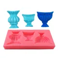 Silicone mold featuring three vintage vase and cup shapes for fondant cake decorating. - Vintage Vase Wine Glass Style (50-1159) / Pink