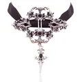 Gothic vampire style black ribbon choker necklace with ornate silver filigree pendant - Red