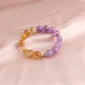 Natural 10mm citrine and amethyst crystal bead bracelet with sparkling decorative spacer - Amethyst and Citrine Mixed Bracelet