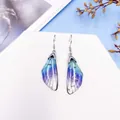 Gradient cicada wing earrings with blue and purple colors and silver fleck accents - Silver Foil Style / Blue Gradient
