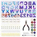 Complete DIY alphabet and number epoxy resin mold kit with colorful glitter and tools - Alphabet Number Epoxy Resin Mold Kit (84026)