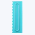 Blue plastic cake cream scraper with serrated comb edge for various frosting textures - Trapezoidal Flat Style (84004-24)