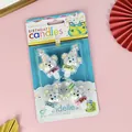 Juego de 4 lindas velas de cumpleaños con forma de oso y sombreros de fiesta - Panda con sombrero / Juego de 4 / Plateado