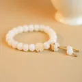 Handcrafted natural white Bodhi root bead bracelet with a cute burnt cat paw charm - Round Bead Cat Paw (With Pendant and Tail Bead)