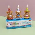 Set mit 3 süßen Bären-Geburtstagskerzen mit bunten Partyhüten für tolle Kinderfeste. - Eiscreme Bär / 3er-Set / Braun