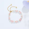 Eleganter verstellbarer Natur-Rosenquarz und weißes Katzenauge Steinperlen Armband für Damen - Rosenquarz Schieber Stil / Rosenquarz Weißes Katzenauge Armband