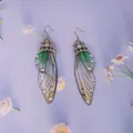 Elegante S925 Silber Cicada Flügel Ohrhänger mit grünem Verlauf und glänzenden Strasssteinen - Farbverlauf Grün-Antikbronze-Strass