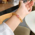 Βραχιόλι από φυσικό κρύσταλλο κιτρίνη 10mm με σκαλιστό ροζ Pixiu γούρι για γυναίκες - Κίτρινο (Στιλ Πι Σιού)