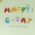 Detailed macro view of colorful 'HAPPY B-DAY' birthday cake candles, 2.9cm height - Colorful HAPPY B-DAY Letters Set / Large Soft Glue Set