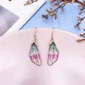Exquisite gradient cicada wing earrings featuring delicate gold foil and resin finish - Gold Foil Style / Green Pink Gradient