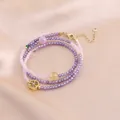 Bracelet collier multicouche en cristal naturel avec pendentif doré en violet rose - Style Améthyste Et Agate