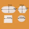Dimensiones para bandejas de mezcla de silicona blanca en formas ovalada, hexágono, cuadrada y redonda. - Juego de moldes geométricos (PA120) / 4 Piezas