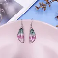 Handmade cicada wing earrings with pink and green gradient and silver foil accents - Silver Foil Style / Green Pink Gradient