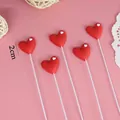 Juego de 5 adornos para tartas con forma de corazón rojo para San Valentín y cumpleaños - 5 Piezas / Rojo