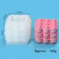 Detailed view of 3D rose cube silicone mold showing 6.5x6.6cm dimensions and 160g weight - Rose Flower Cluster Cube Style (50-3450)