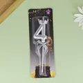 Vela plateada número 4 con corona y lazo, decoración elegante de tarta de cumpleaños - Corona Número 4 / Plateado