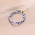 Bijoux en perles à trois rangs avec cristaux bleus et calcédoine violette - Style Cristal Bleu Et Pixiu