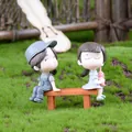 Cute cartoon couple figurines on a wooden bench for micro landscape DIY decoration and car decor - Gray Couple With Bench Set