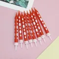 Set of 8 red pencil birthday candles with white polka dots for cake decoration and parties - Polka Dot Pencil Style / 8Pcs Set / Red