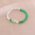 Armband aus natürlichem grünem Achat und weißem Bergkristall mit einer Rissperle - Grüner Achat Olivgrün Ovale Rissperle Stil