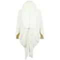 Elegant pure white knitted poncho shawl featuring a lush faux fur collar and long tassel hem - One Size / Tops / Off White