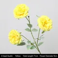 Rosa Austin artificiale a 3 teste, gialla, per decorazioni nuziali e casa, 71 cm - 3 Teste / Lunghezza Totale 71 / Giallo