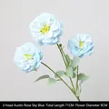 Bella rosa Austin artificiale blu cielo a 3 teste, lunghezza 71 cm per decorazione - 3 Teste / Lunghezza Totale 71 / Celeste