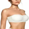 Comfortable seamless white strapless bandeau bra for women featuring a smooth molded cup design - White