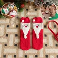 Festliche Weihnachts-Weihnachtsmann-Socken aus Fleece mit optionaler Geschenkbox-Verpackung - Weihnachtsmann / Erwachsenenstil (Dreieckige Box) / Rot