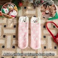 Warme rosa Korallenvlies-Weihnachtssocken mit Hundegesicht und festlicher Geschenkbox - Kinderstil (Dreieckige Box) / Rosa runder Hund