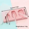 Pink silicone popsicle mold with three cute cartoon shapes and semi-transparent lid - Cartoon Animal Style: Rabbit Lion Cat (81010-1) / Three Cavities