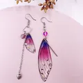 Elegante asymmetrische Zikadenflügel Ohrringe mit lila Farbverlauf und funkelnden Kristallen - Purple Diamond-Silver